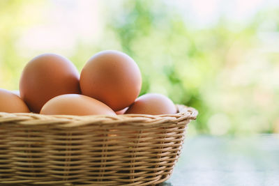 Close-up of eggs in basket