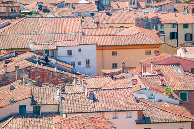 High angle view of buildings in town