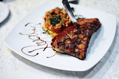 Close-up of food in plate on table