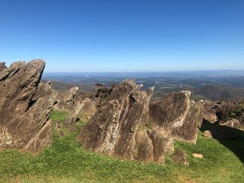 Panoramic view of landscape against clear blue sky