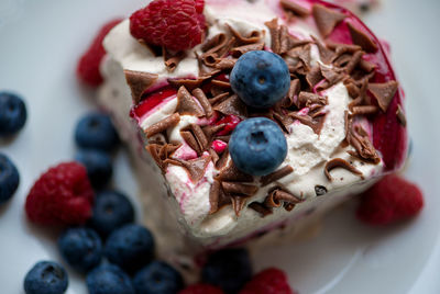 High angle view of dessert in plate on table