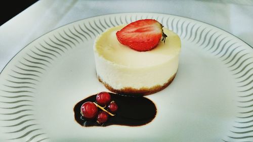 High angle view of dessert served on table