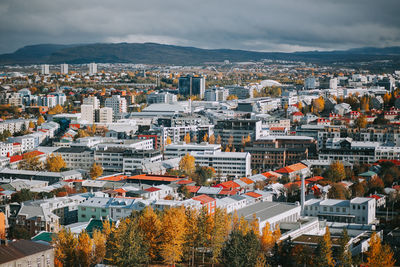 High angle view of cityscape against sky