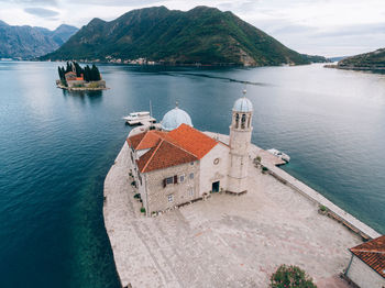 High angle view of ship in sea