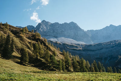 Scenic view of landscape and mountains against sky