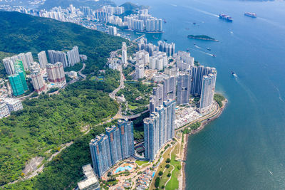 High angle view of buildings in city