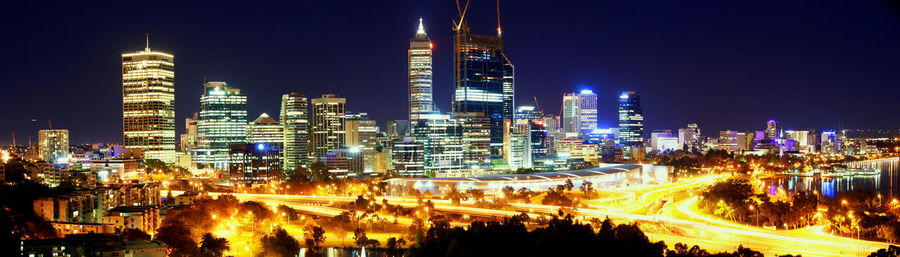 Illuminated city at night