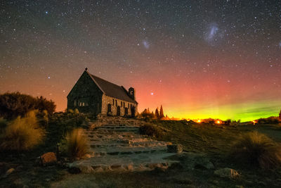 Low angle view of church of the good shepherd against sky