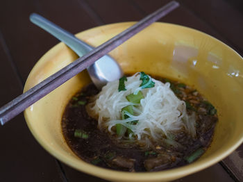 Close-up of soup served in bowl