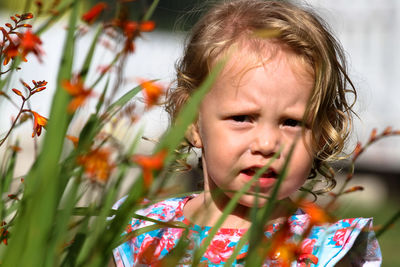 Close-up of a girl with flowers