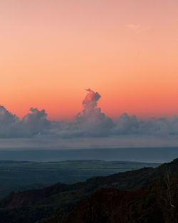 Scenic view of mountain against sky during sunset