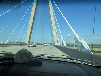 View of suspension bridge against clear sky