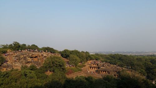 Town against clear sky