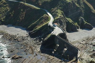 High angle view of road amidst rocks