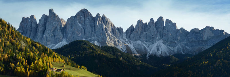 Panoramic view of snowcapped mountains against sky