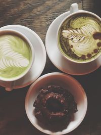 High angle view of tea served on table