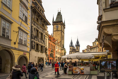 Tourists in front of historic building