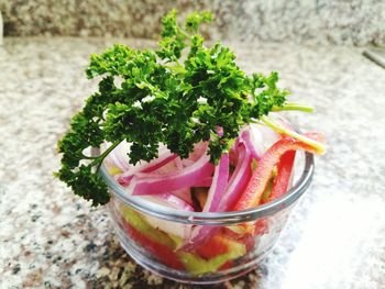 Close-up of salad in bowl on table