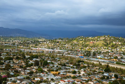 High angle view of townscape against sky