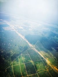 Aerial view of agricultural field against sky