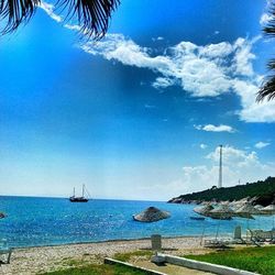 Scenic view of sea against blue sky