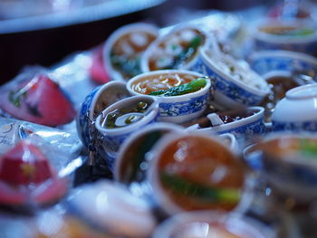 Close-up of fruits in plate on table