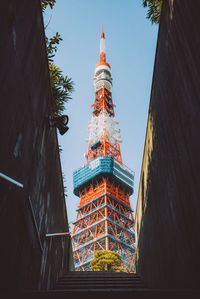 Low angle view of tower against clear sky