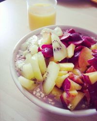 Close-up of breakfast served on table