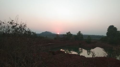 Scenic view of field against clear sky during sunset