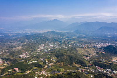 High angle view of townscape against sky