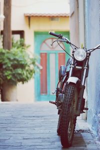 Close-up of bicycle on street