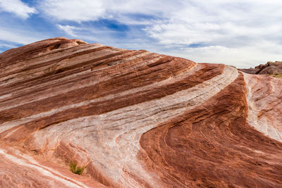 Scenic view of rock formations against cloudy sky