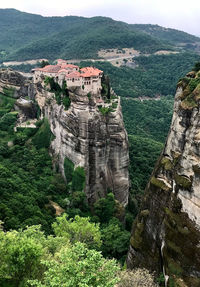 High angle view of monastery in meteora, greece