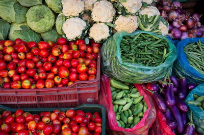 Market in kathmandu, nepal with various colorful fruits