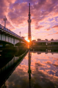Tokyo skytree from sumida river at sunrise on january 1, 2019.