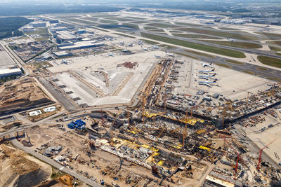 High angle view of buildings in city