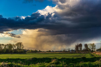 Scenic view of field against cloudy sky