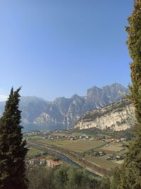 Scenic view of landscape against clear blue sky