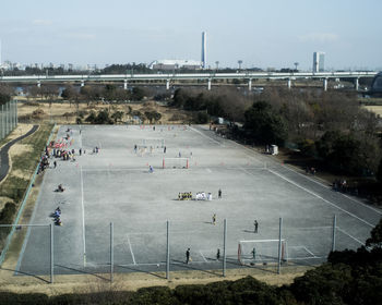 High angle view of football field