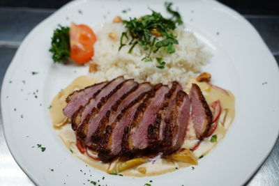 High angle view of meal served in plate