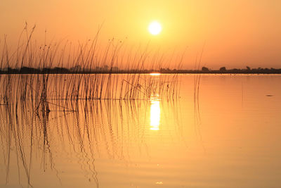 Scenic view of lake against sky during sunset