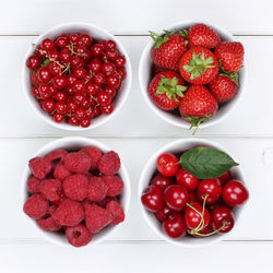 High angle view of strawberries