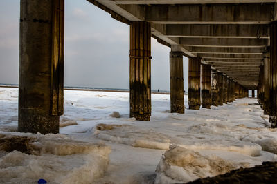 Full frame shot of bridge over sea during winter