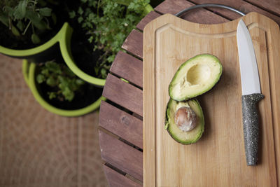 High angle view of fruits on cutting board