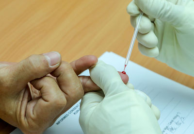 Close-up of man holding hands