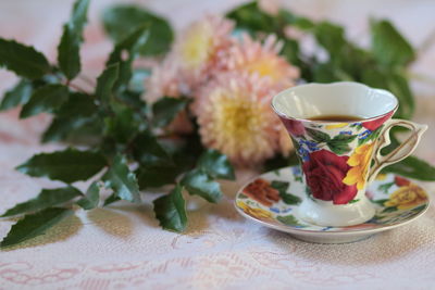 Close-up of tea served on table