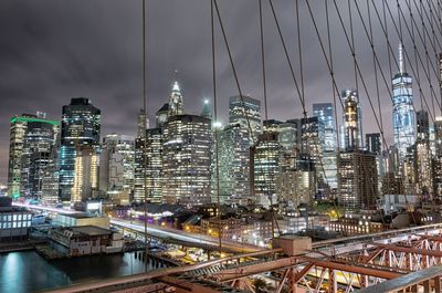 Illuminated buildings in city at night