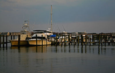 Boats moored in harbor