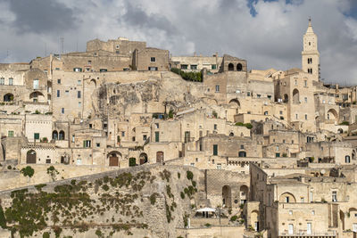 High angle view of buildings in matera city