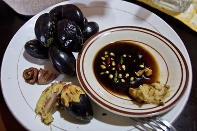 Close-up of soup in bowl on table